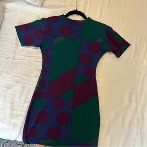 1980s Liza Bruce Printed Spandex Stretch Fitted Bodycon Dress